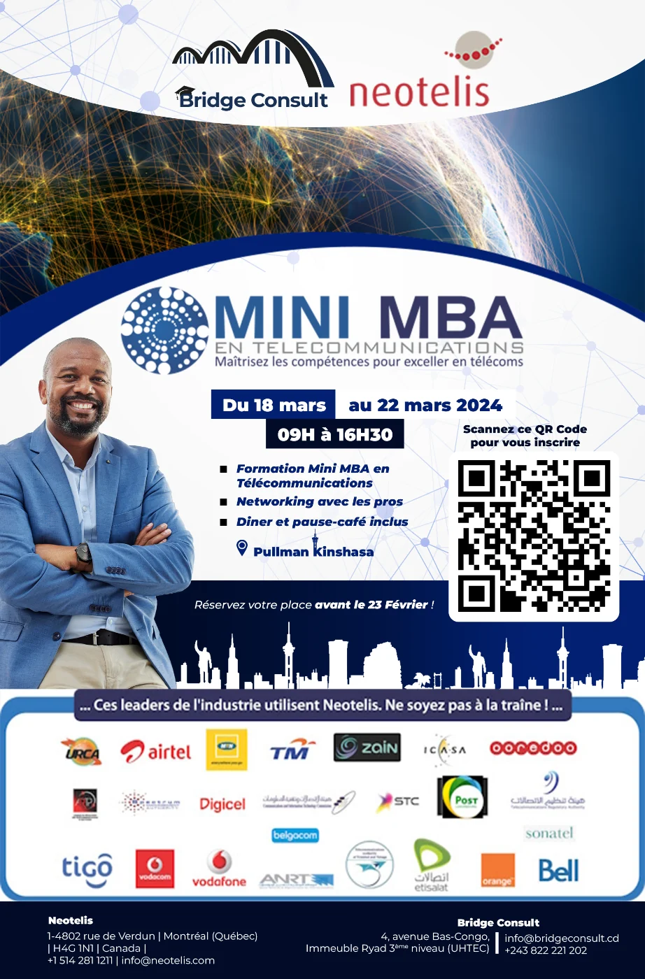 Affiche du Mini MBA en Telecom organisé du 18 au 22 mars 2024 à Kinshasa